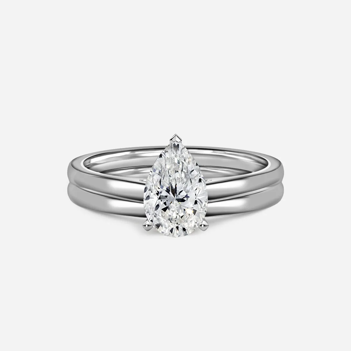 1.0 CT Pear Cut Moissanite Solitaire Bridal Ring Set