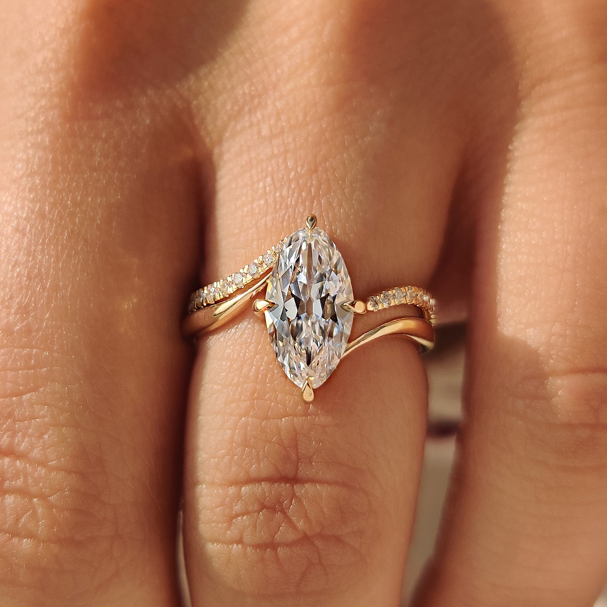 Solitaire Marquise Ring With Wedding Band in half eternity