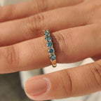 Blue Round Cut moissanite Half Eternity Wedding Band in Pave Style