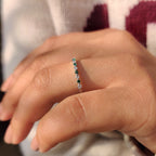 Half Eternity Band with Round Cut Diamond and Emerald Gemstone