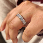 Baguette and Oval Half Eternity Band in Tapered Shank