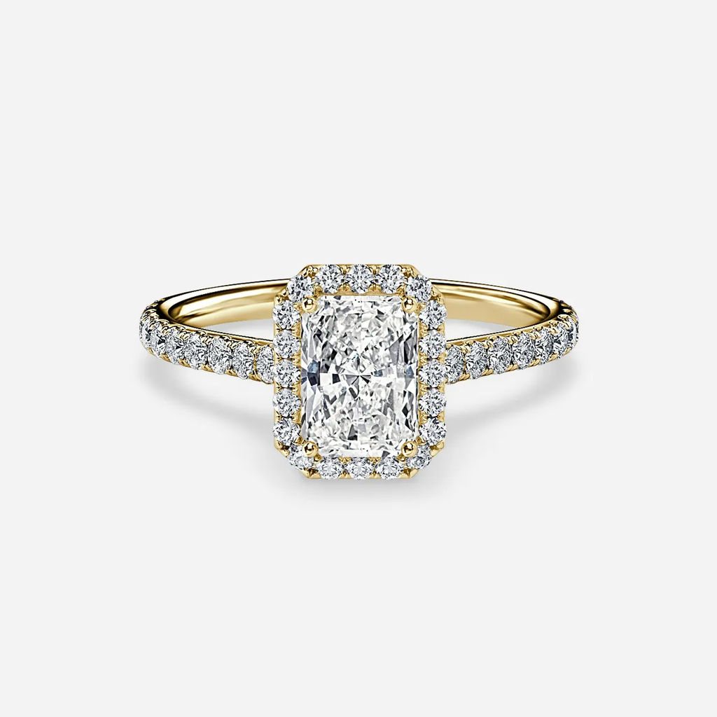 0.90 CT Radiant Moissanite Halo & Pave Engagement Ring
