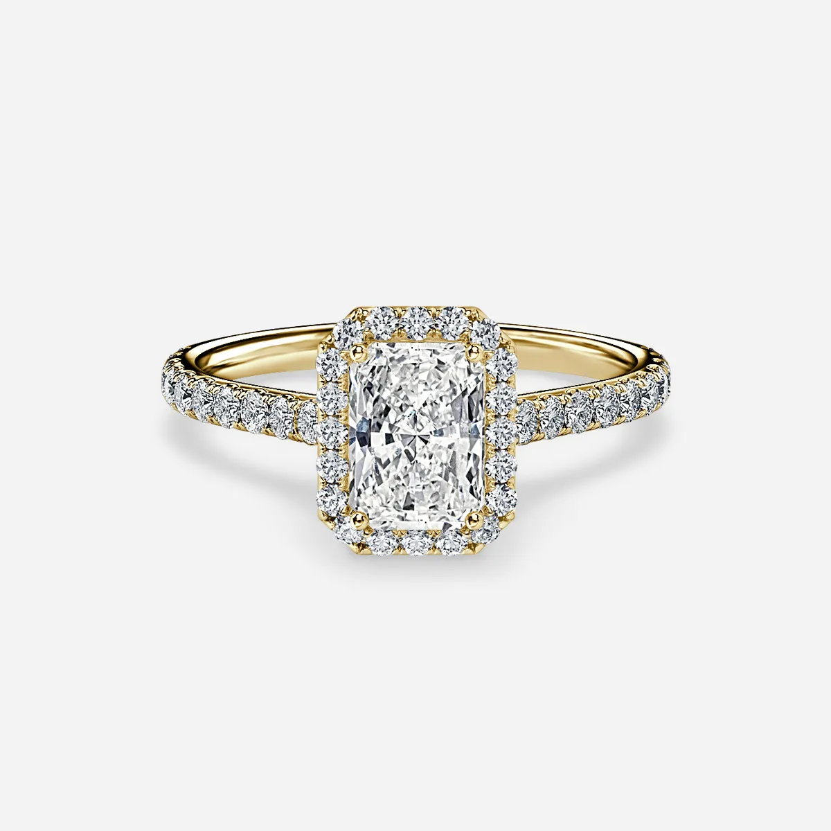 0.90 CT Radiant Moissanite Halo & Pave Engagement Ring