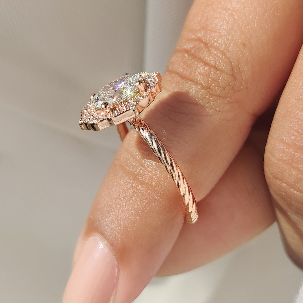 Oval Diamond Engagement Ring in Milgrain Details
