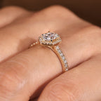 Oval Engagement Ring with Round Cut Hexagon Shape Halo Setting