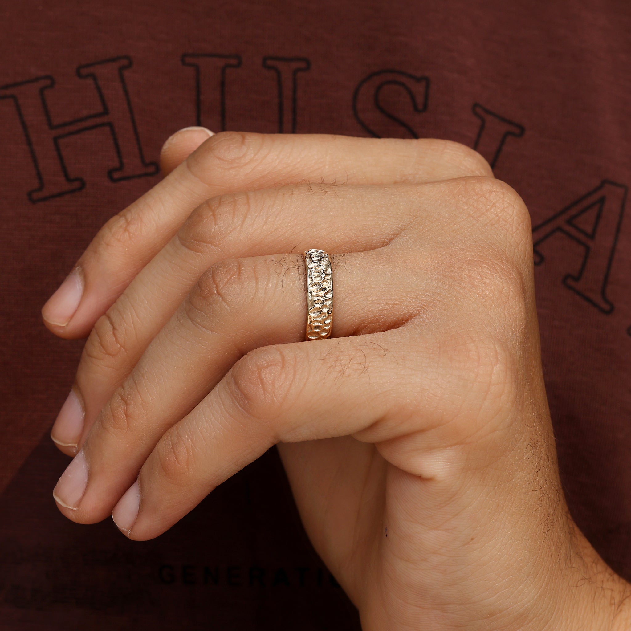 Men's Engagement Ring in Hammer Finish