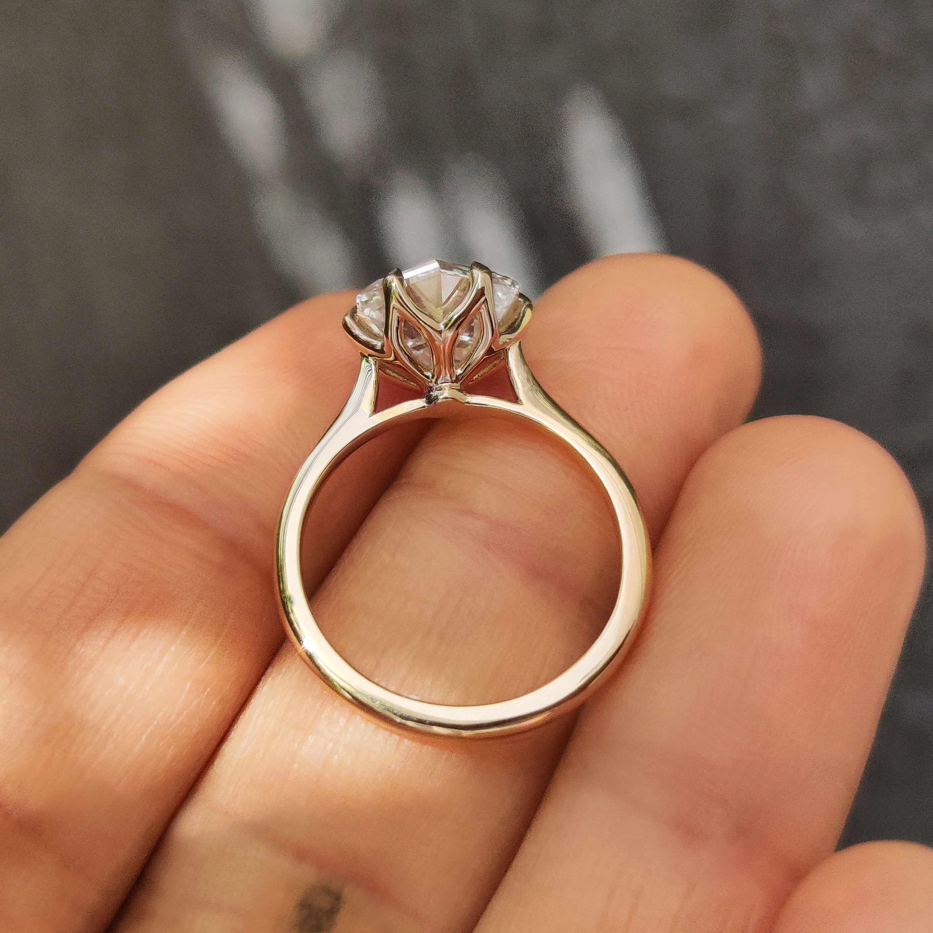 Hexagon Cut Diamond Solitaire Engagement Ring In Tulip Setting
