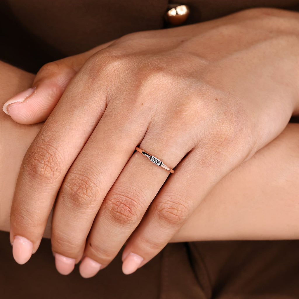 Half Bezel Baguette Wedding Band in Solitaire Style