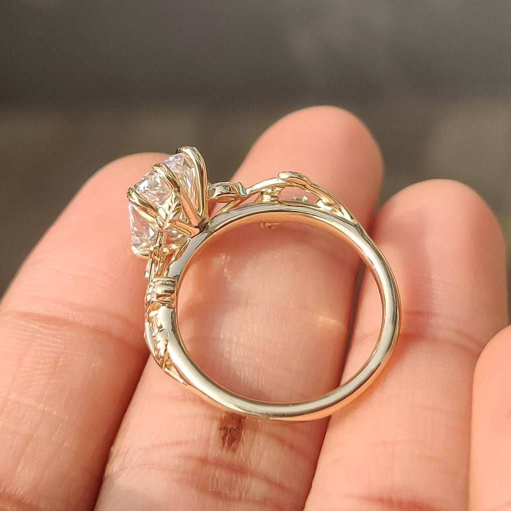 Radiant Cut Nature Inspired Engagement Ring with Leaf Style Prong