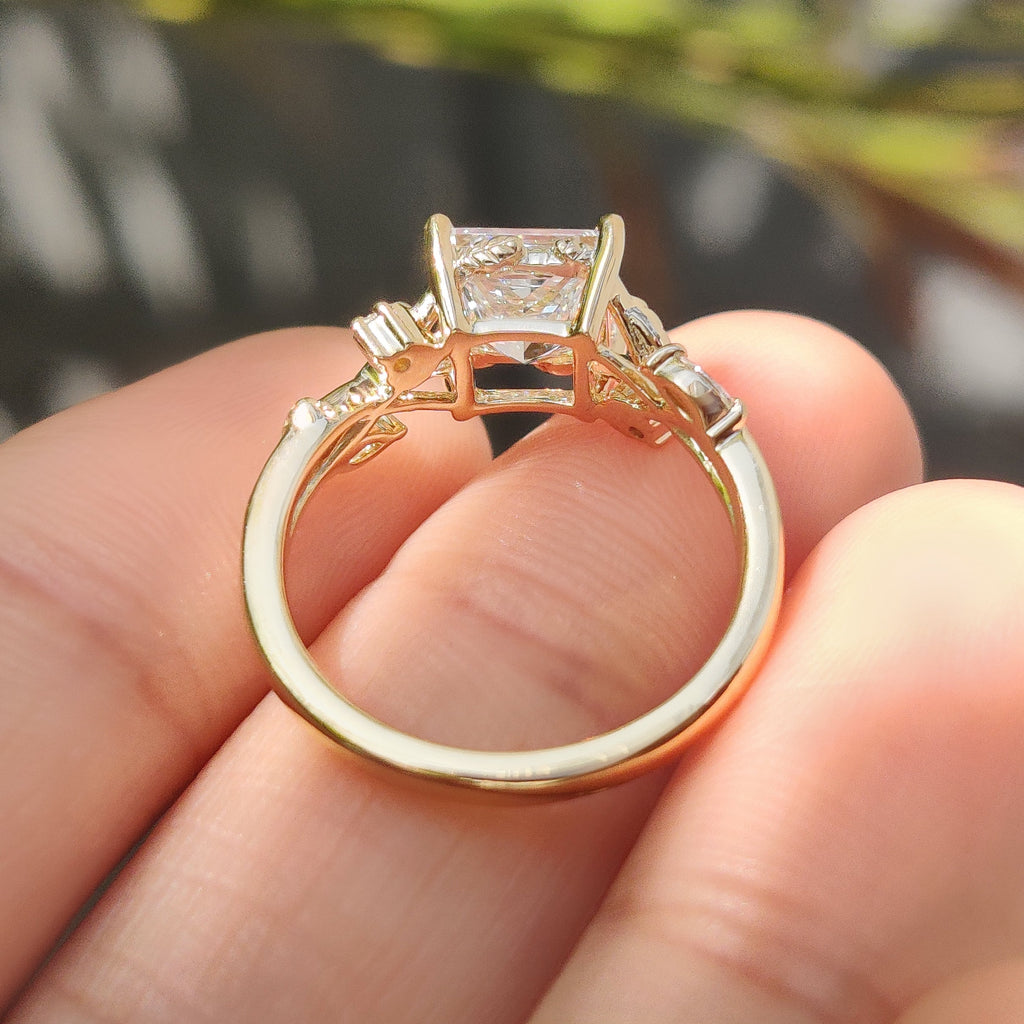 Nature Inspired Princess Cut Ring in Leaf Details