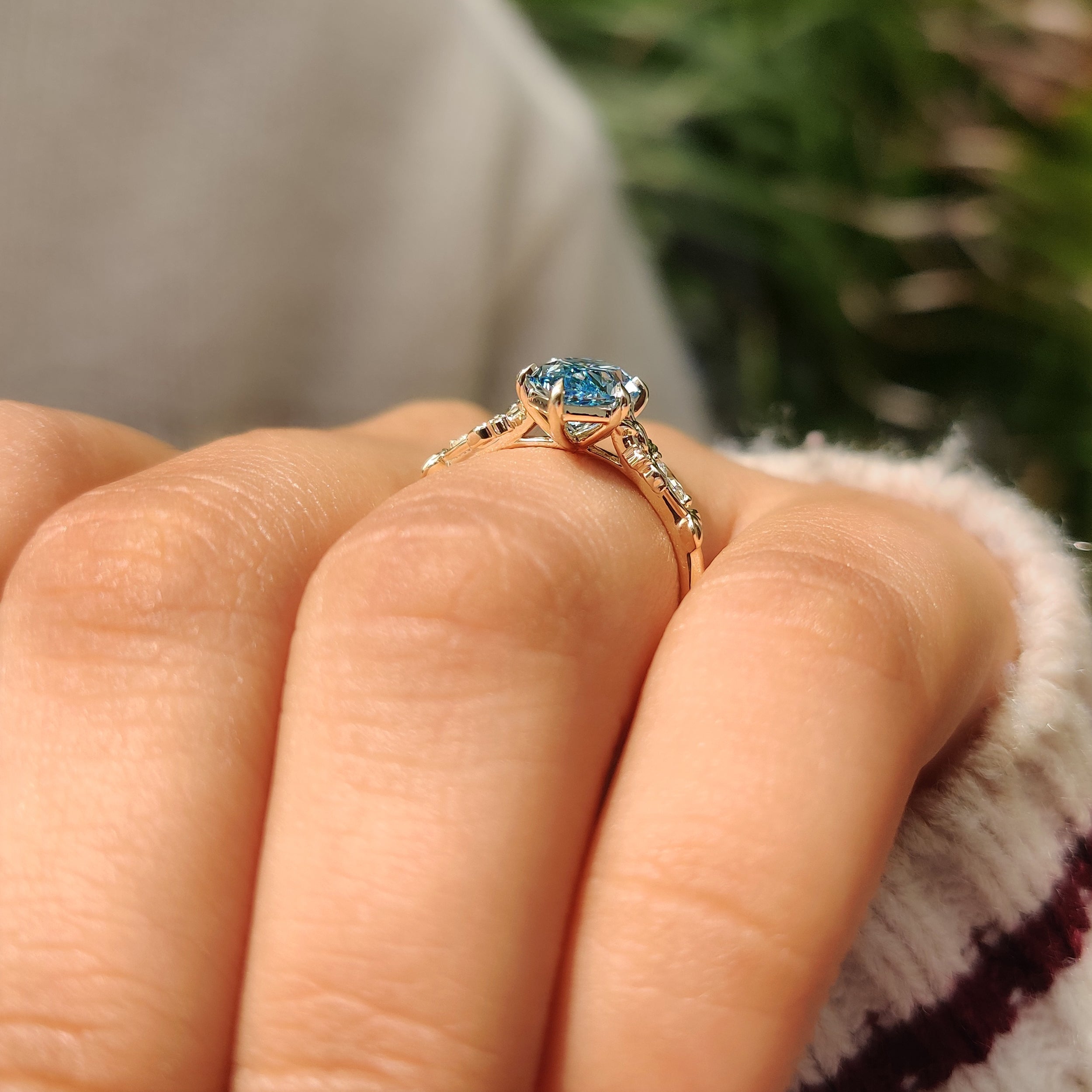 Blue Dutch Marquise Nature Inspired Engagement Ring With Side Stone
