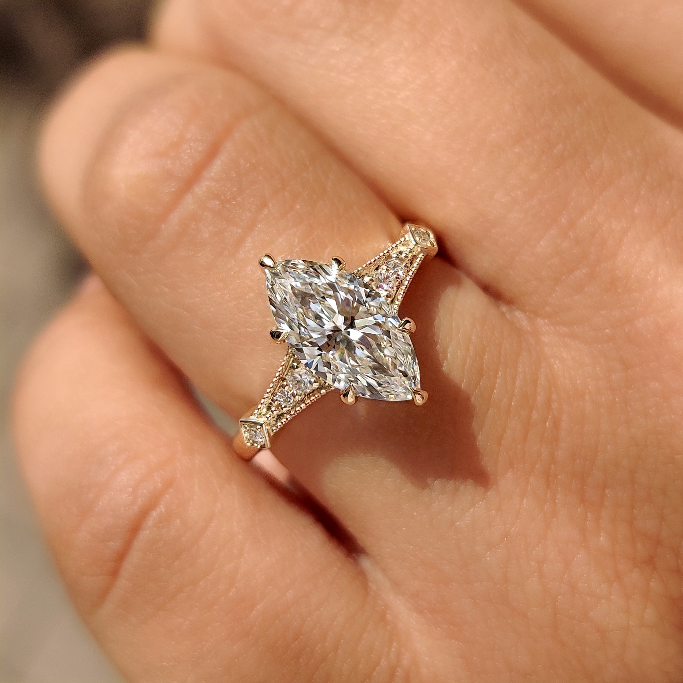 Marquise Cut Diamond Ring in Milgrain Details Secondary image