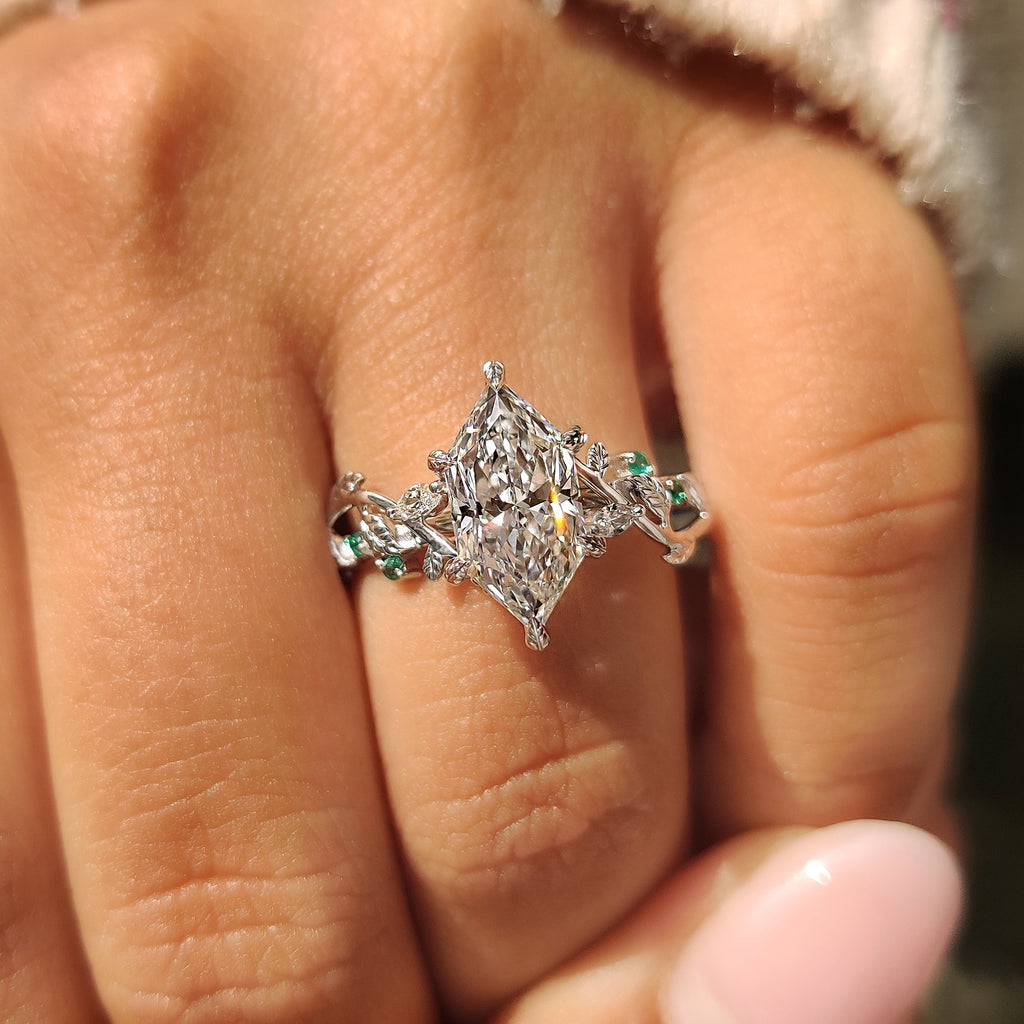 Nature Inspired Dutch Marquise Diamond Ring With Cluster Setting