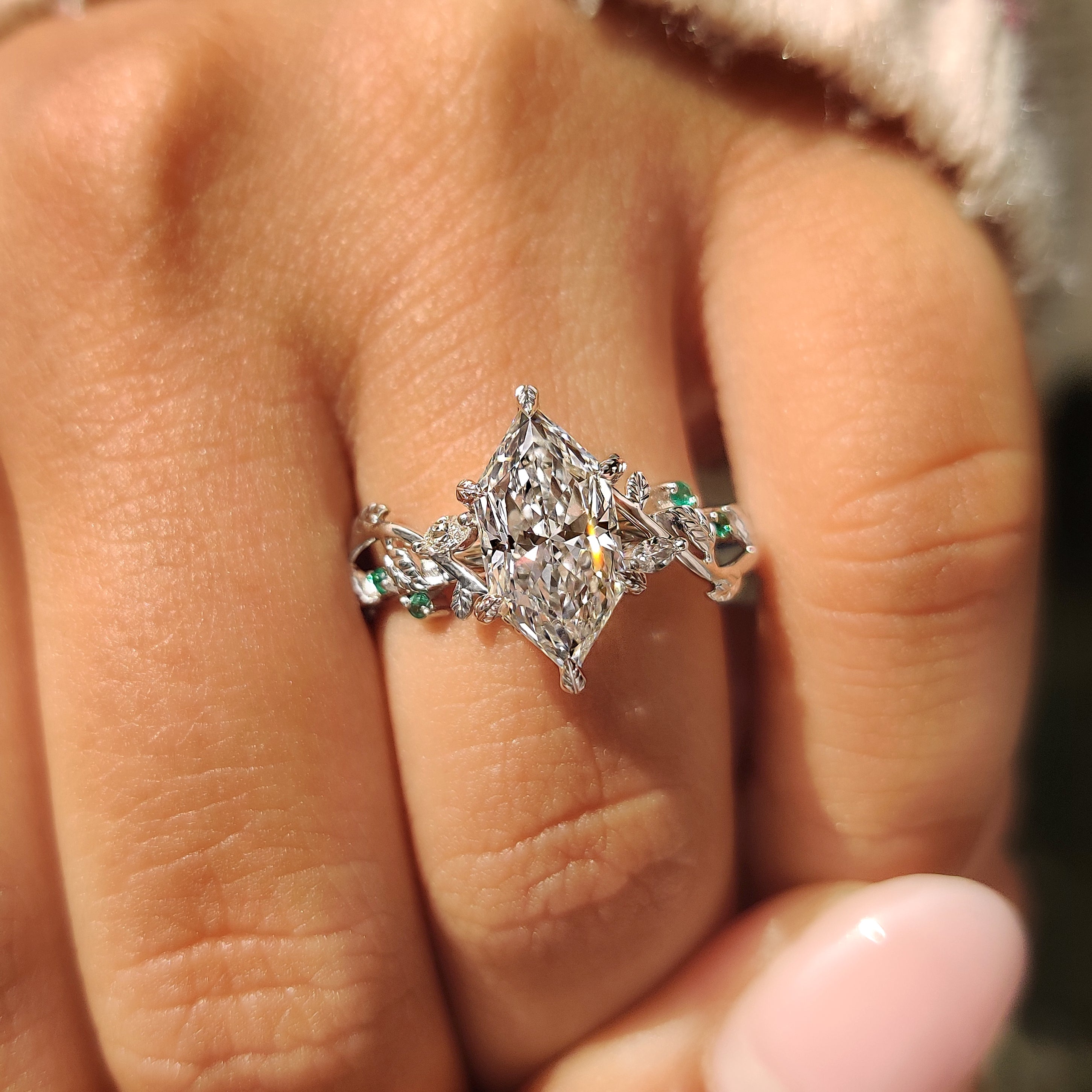 Nature Inspired Dutch Marquise Diamond Ring With Cluster Setting