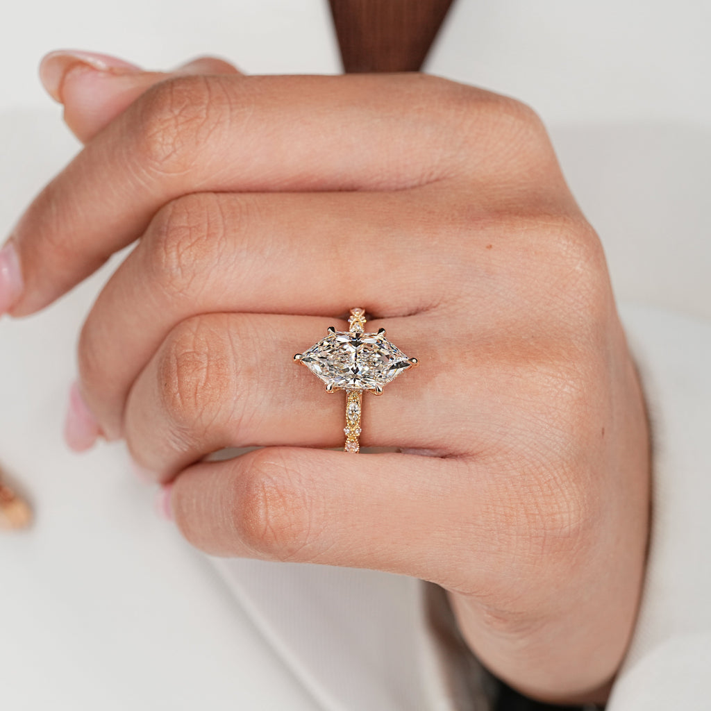 Dutch Marquise Vintage Inspired Engagement Ring with Pave