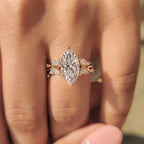 Marquise Diamond Nature Inspired Engagement Ring in Tulip Setting
