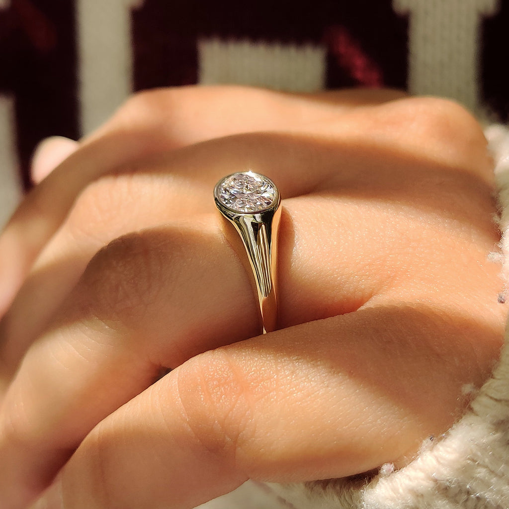 Solitaire Oval Diamond Ring in Bezel Setting
