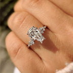 Coffin Cut Engagement Ring with Round Side Stone