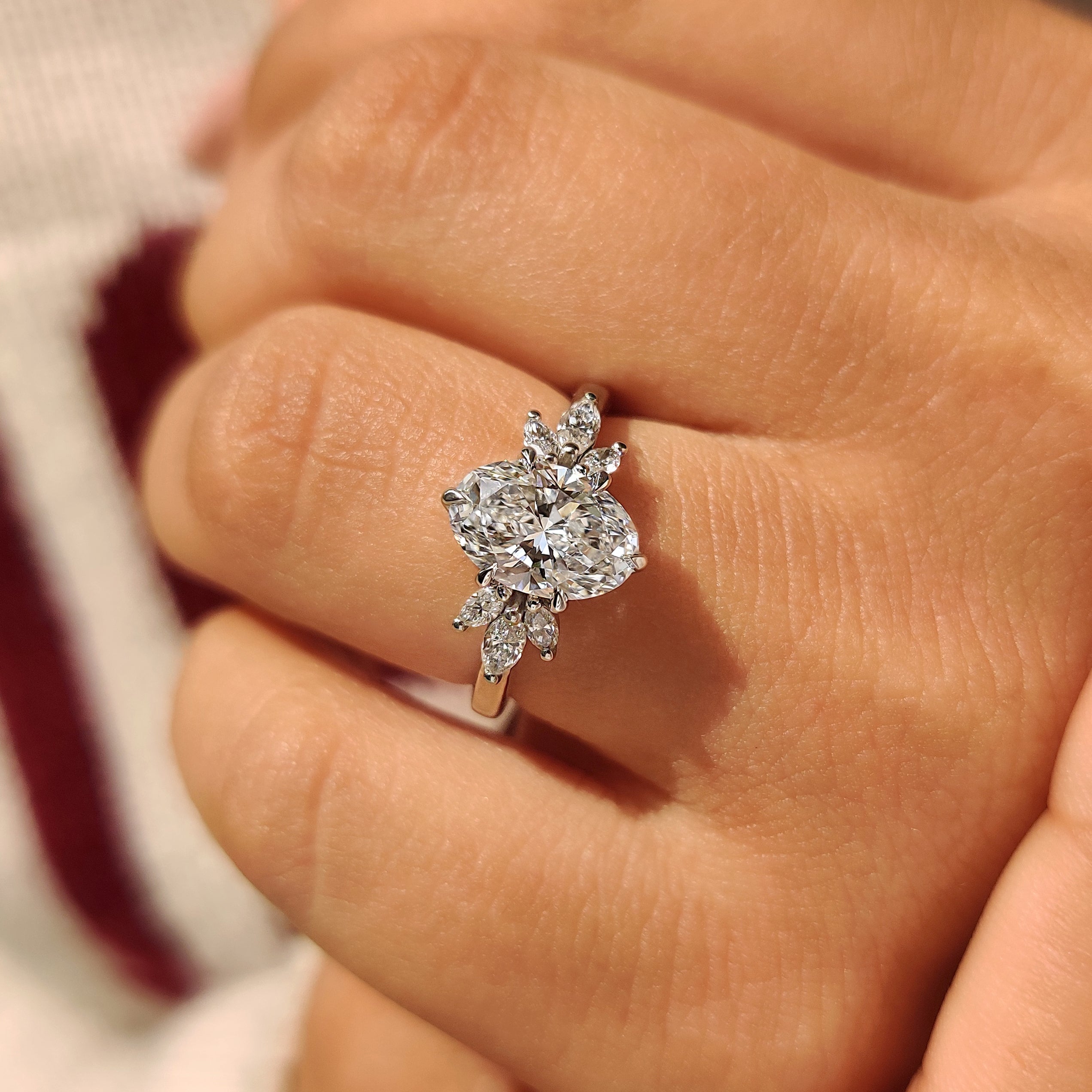 Oval Cut Diamond Ring With Side Stone Style In Muse Setting