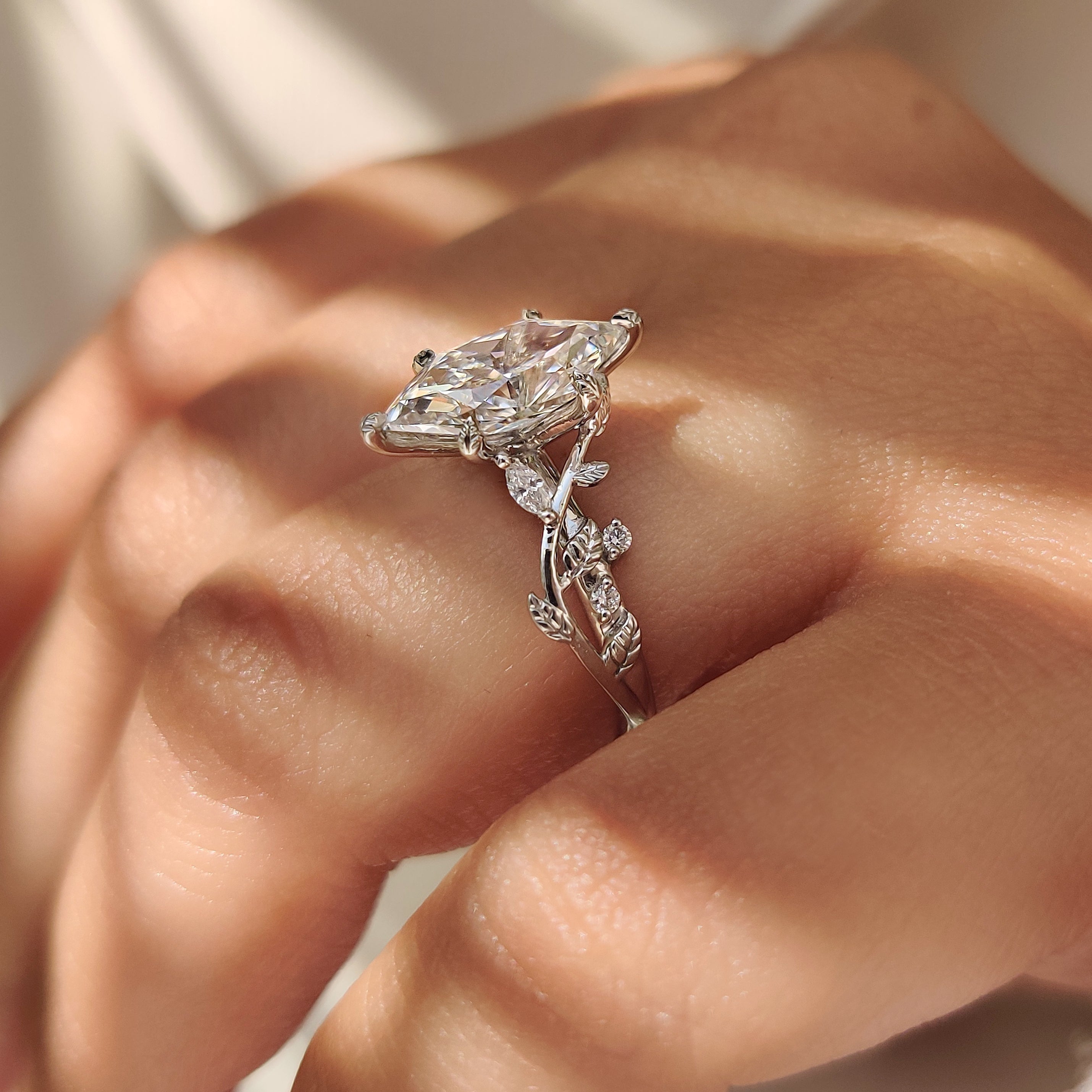 Dutch Marquise Cut Engagement Ring in Nature Inspired Style