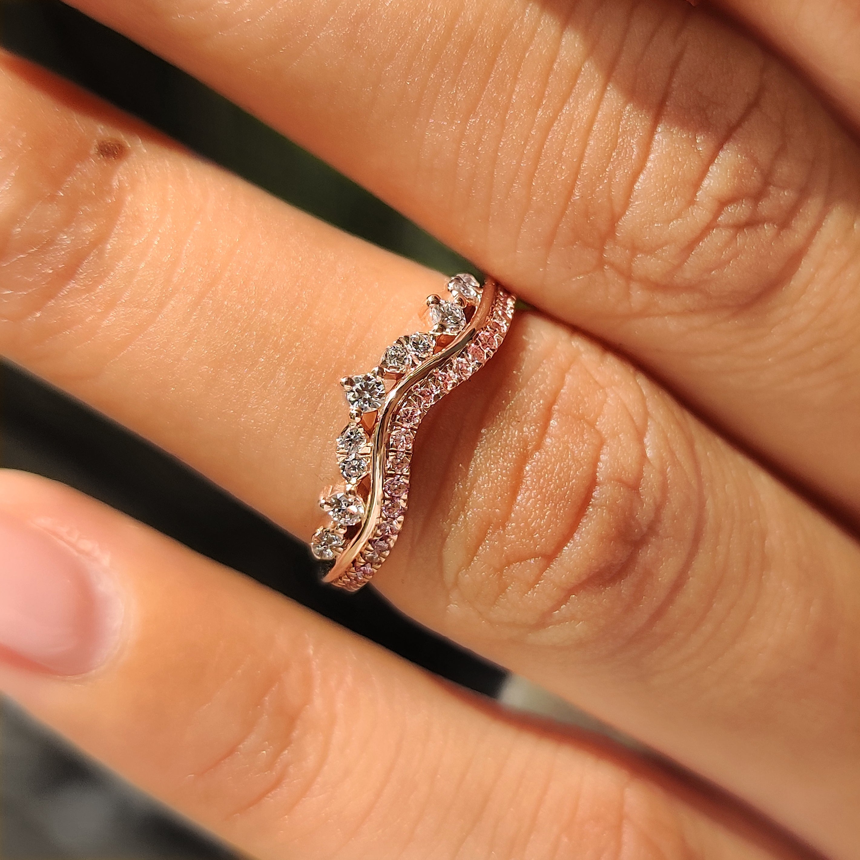 Pink Round Diamond Tiara Wedding Band In 3/4 Eternity Style