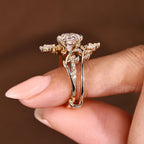 Hexagon Engagement Ring With Wedding Band In Nature Inspired Style