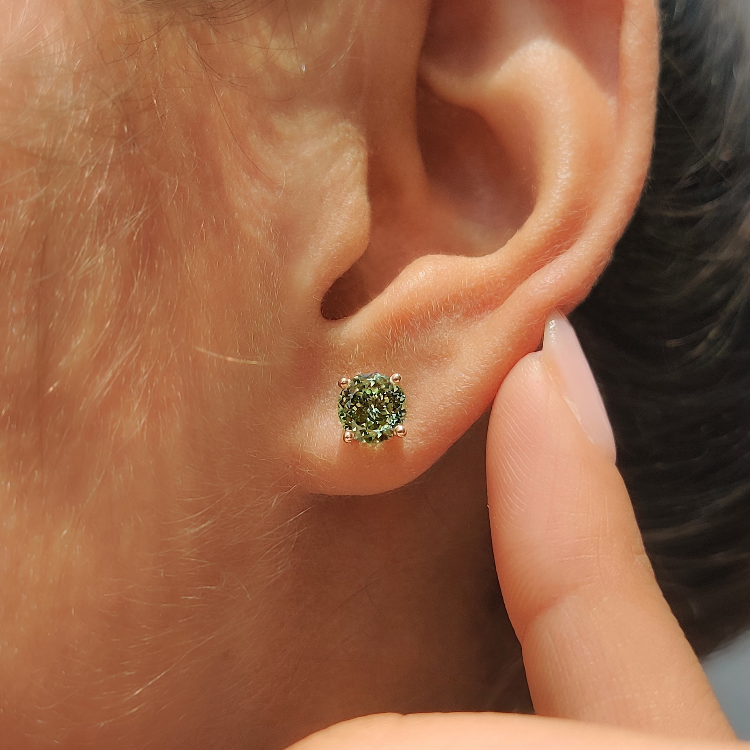 Green Portuguese Cut Diamond Earrings in Push Back