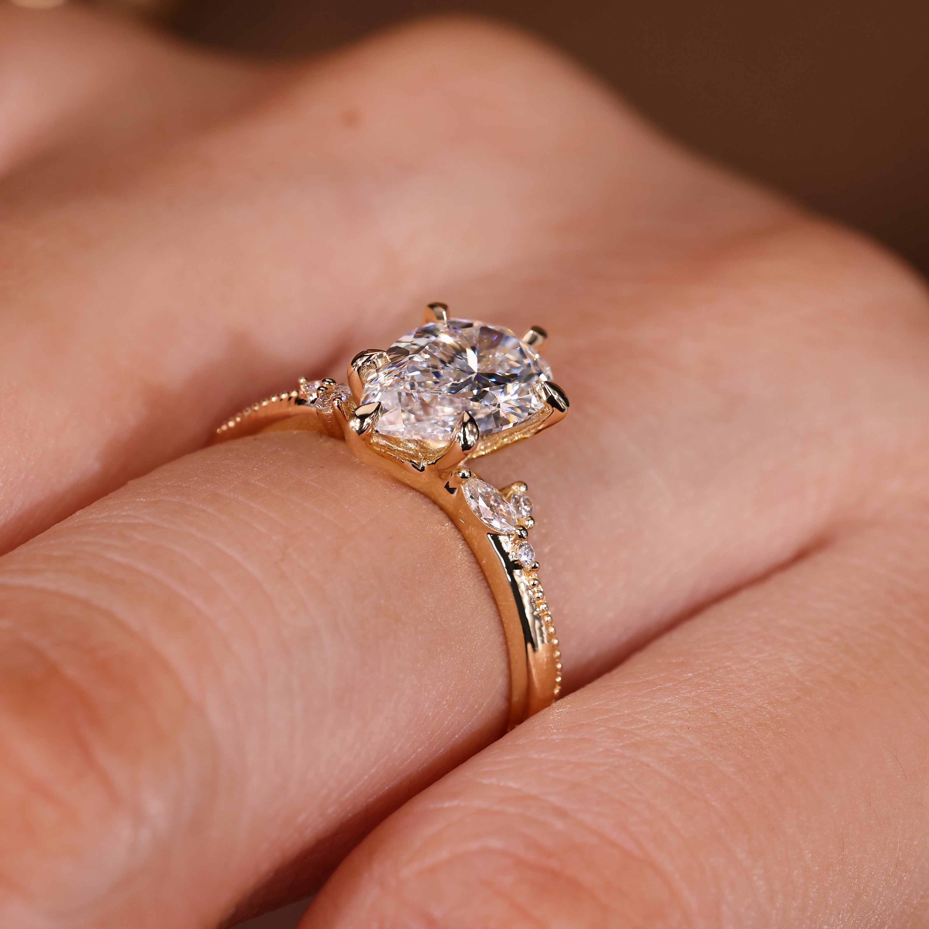 Pear Cut Engagement Ring With Side Stone In Vintage Style