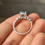 Blue Cushion Cut Diamond Ring in Cluster Setting