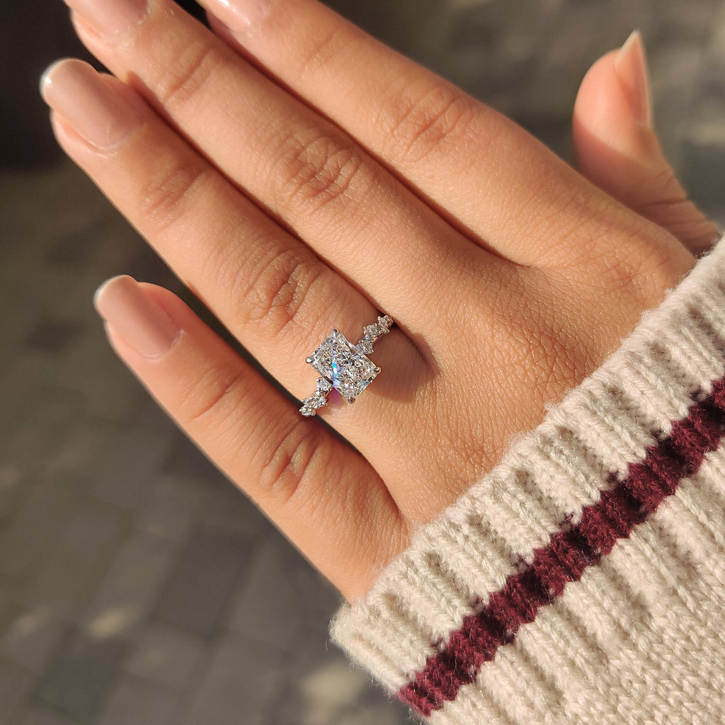 Radiant Cut Diamond Ring in Cluster Setting