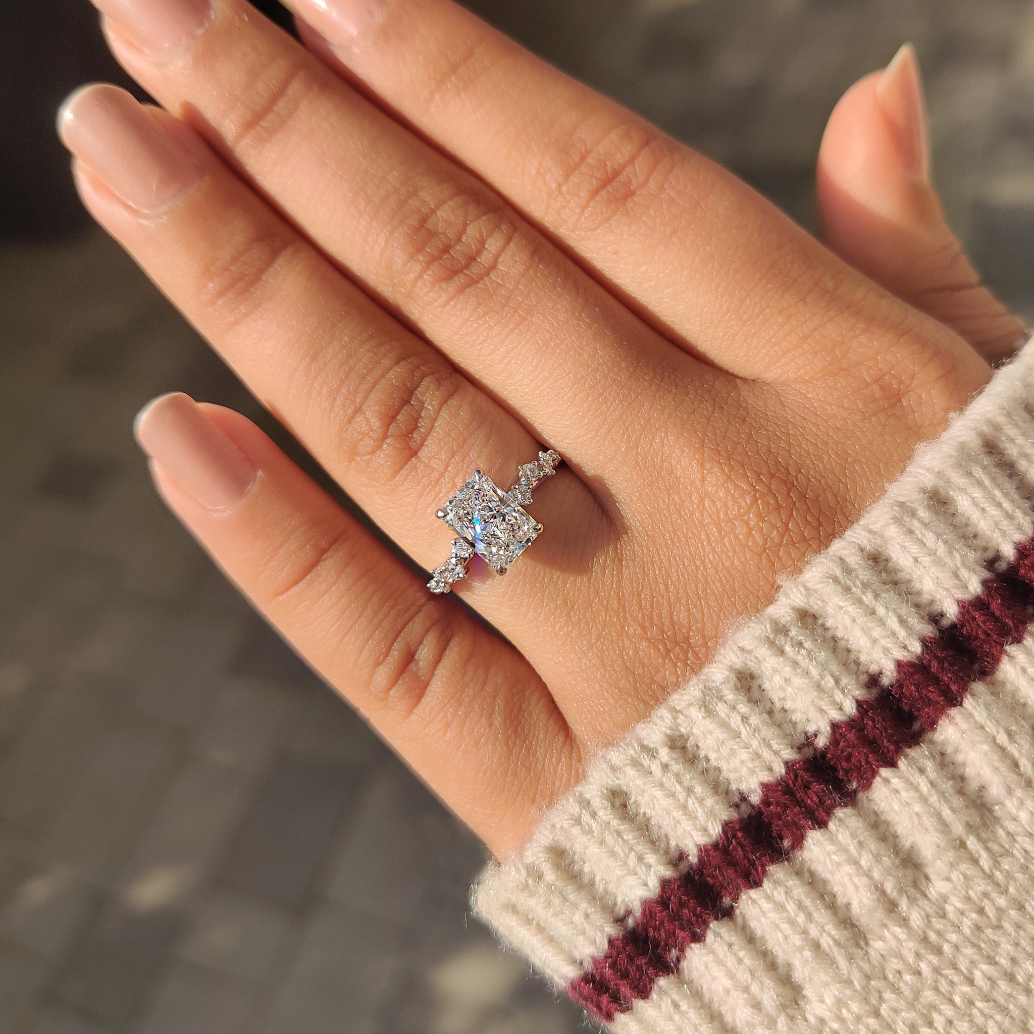 Radiant Cut Diamond Ring in Cluster Setting