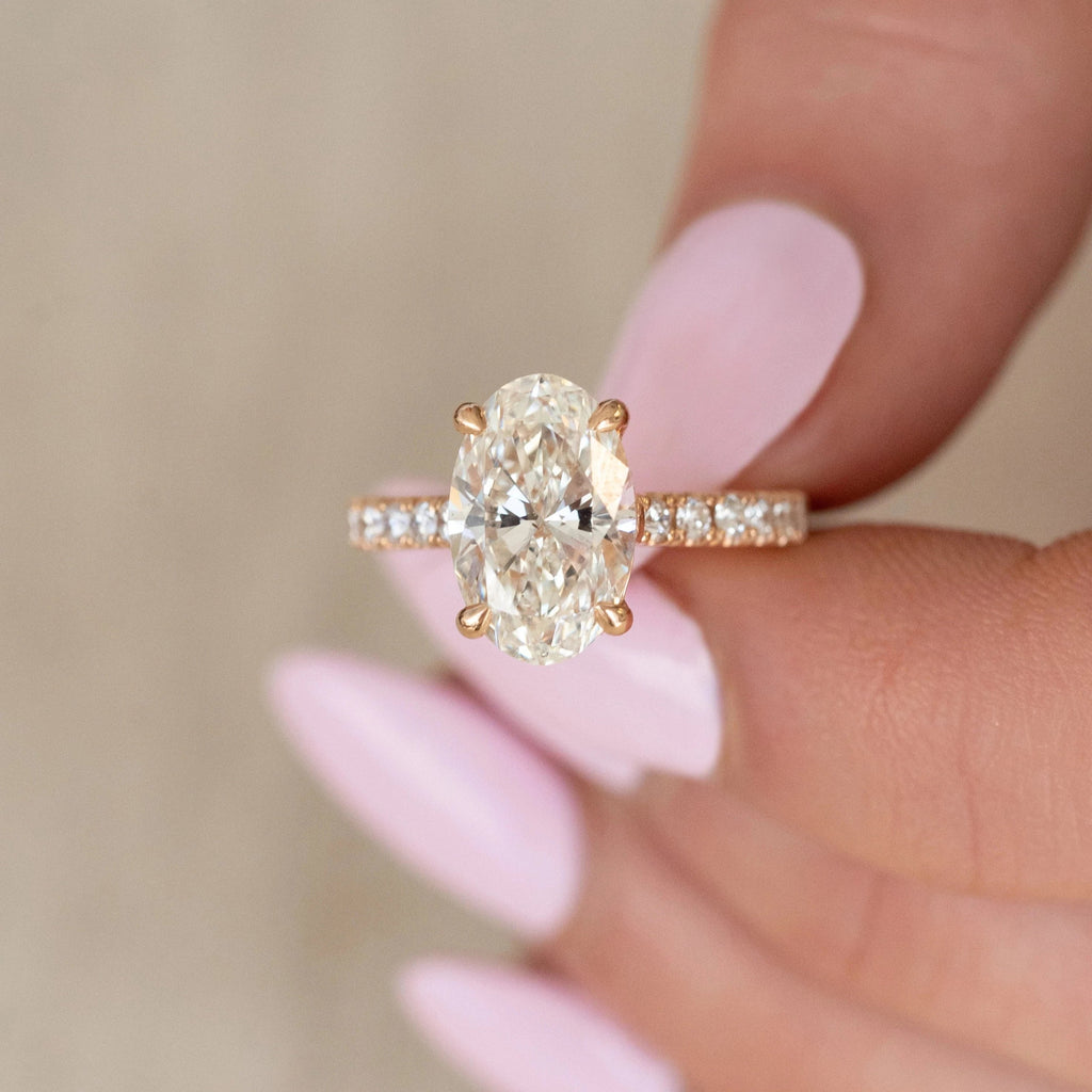 3.0 CT Oval Moissanite Solitaire Pave Setting Engagement Ring