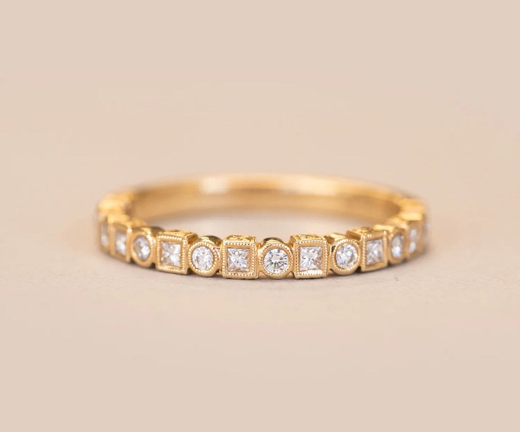 0.4 CTW  Round | Princess Cut Moissanite  Halo Unique Wedding Band