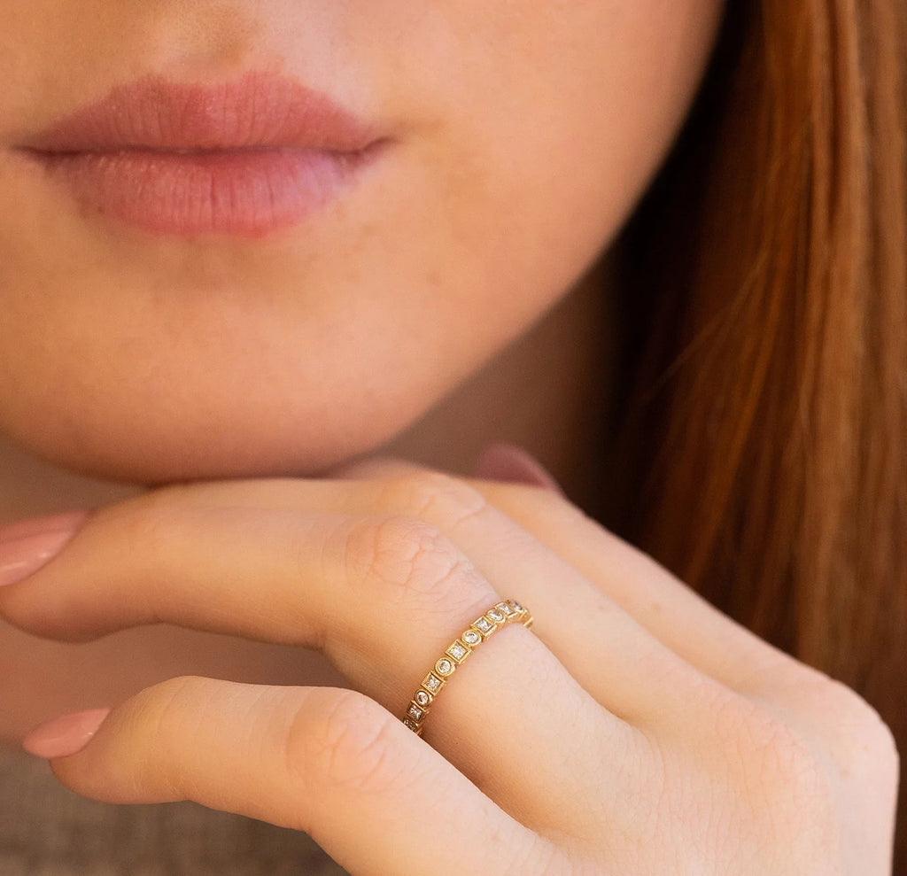 0.4 CTW  Round | Princess Cut Moissanite  Halo Unique Wedding Band