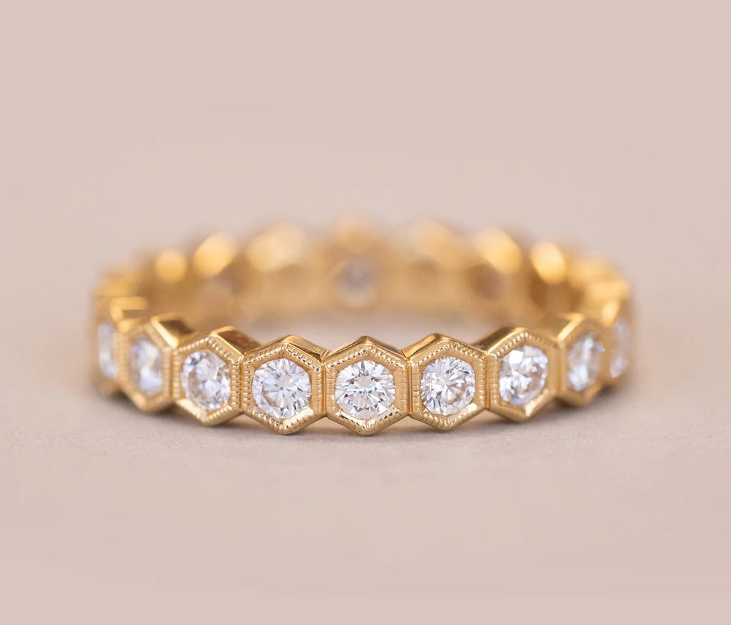1.3 TCW Round Brilliant Cut Moissanite Halo Unique Wedding Band