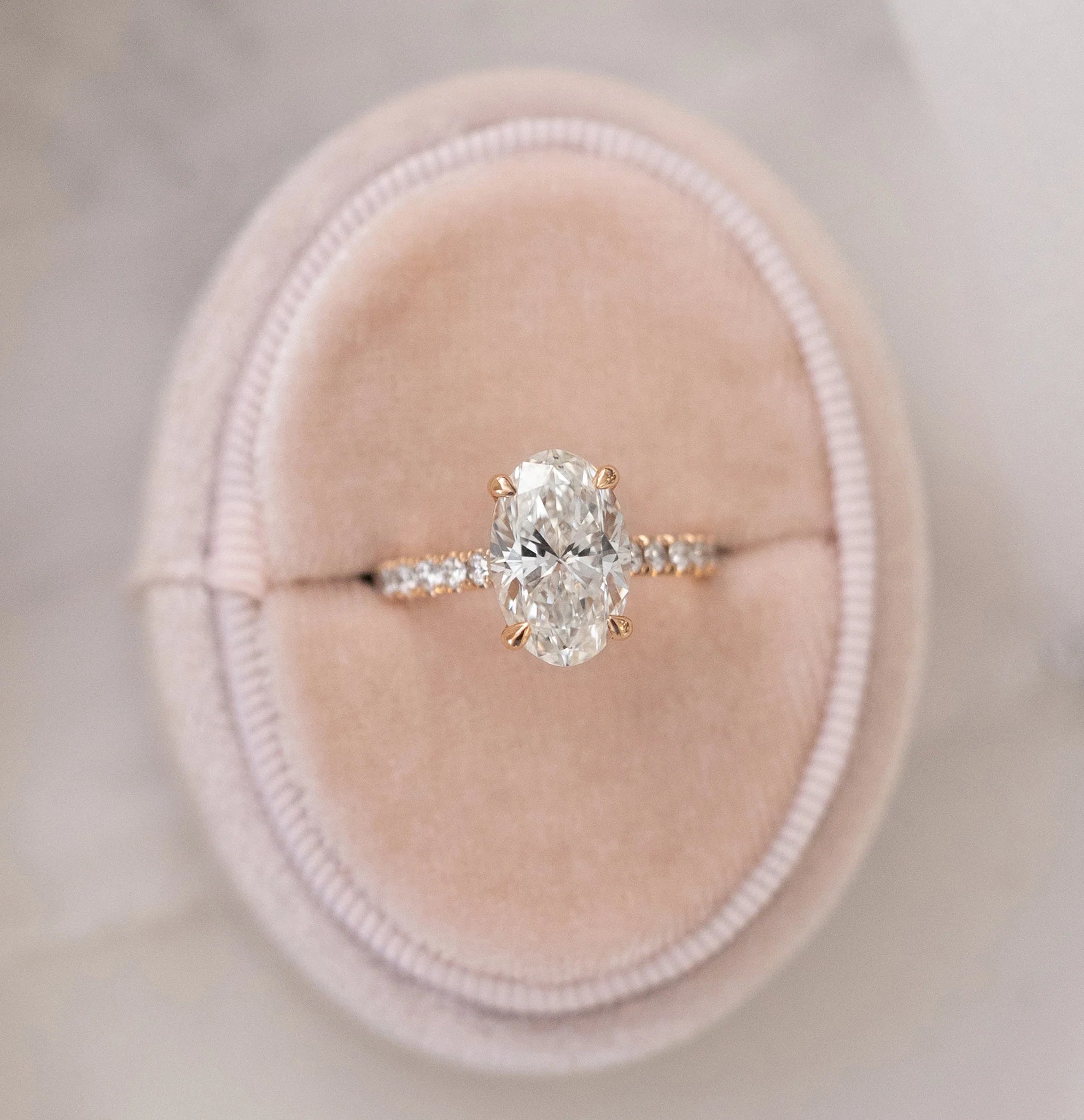 3.0 CT Oval Moissanite Solitaire Pave Setting Engagement Ring