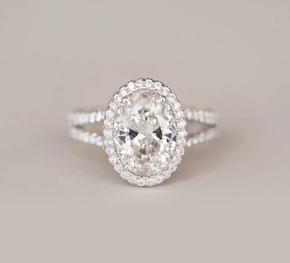 2.29 CT Oval Moissanite Halo Split Shank Style Engagement Ring