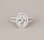 2.29 CT Oval Moissanite Halo Split Shank Style Engagement Ring