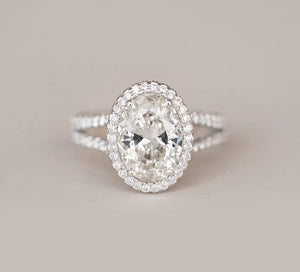 2.29 CT Oval Moissanite Halo Split Shank Style Engagement Ring