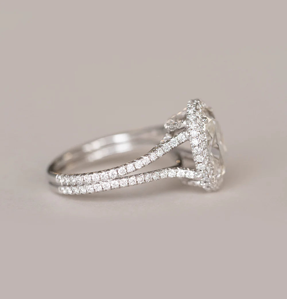 2.29 CT Oval Moissanite Halo Split Shank Style Engagement Ring