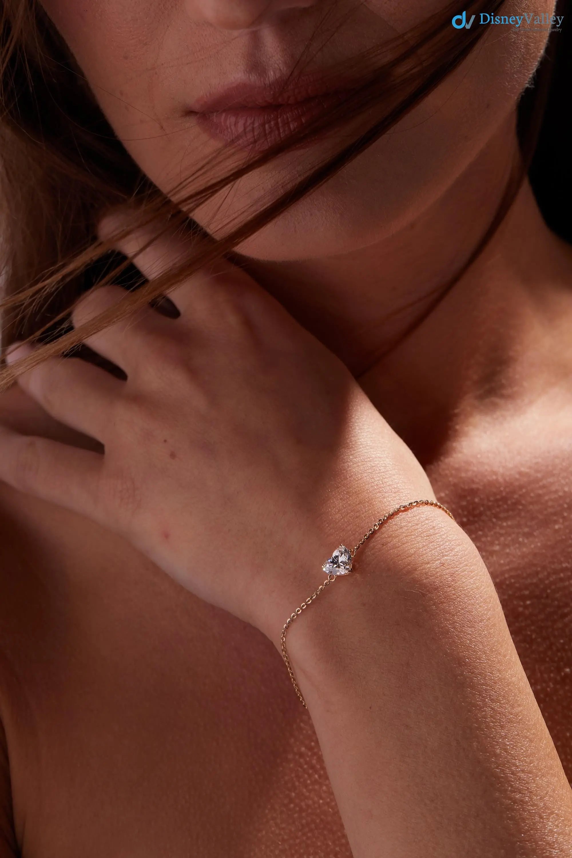 Heart Shaped Diamond Bracelet in Gold IGI Certified Minimalist Bracelet - DisneyValley