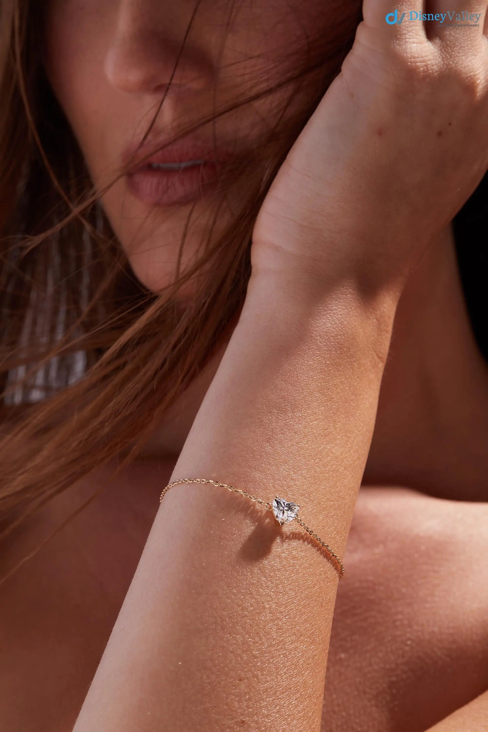 Heart Shaped Diamond Bracelet in Gold IGI Certified Minimalist Bracelet - DisneyValley
