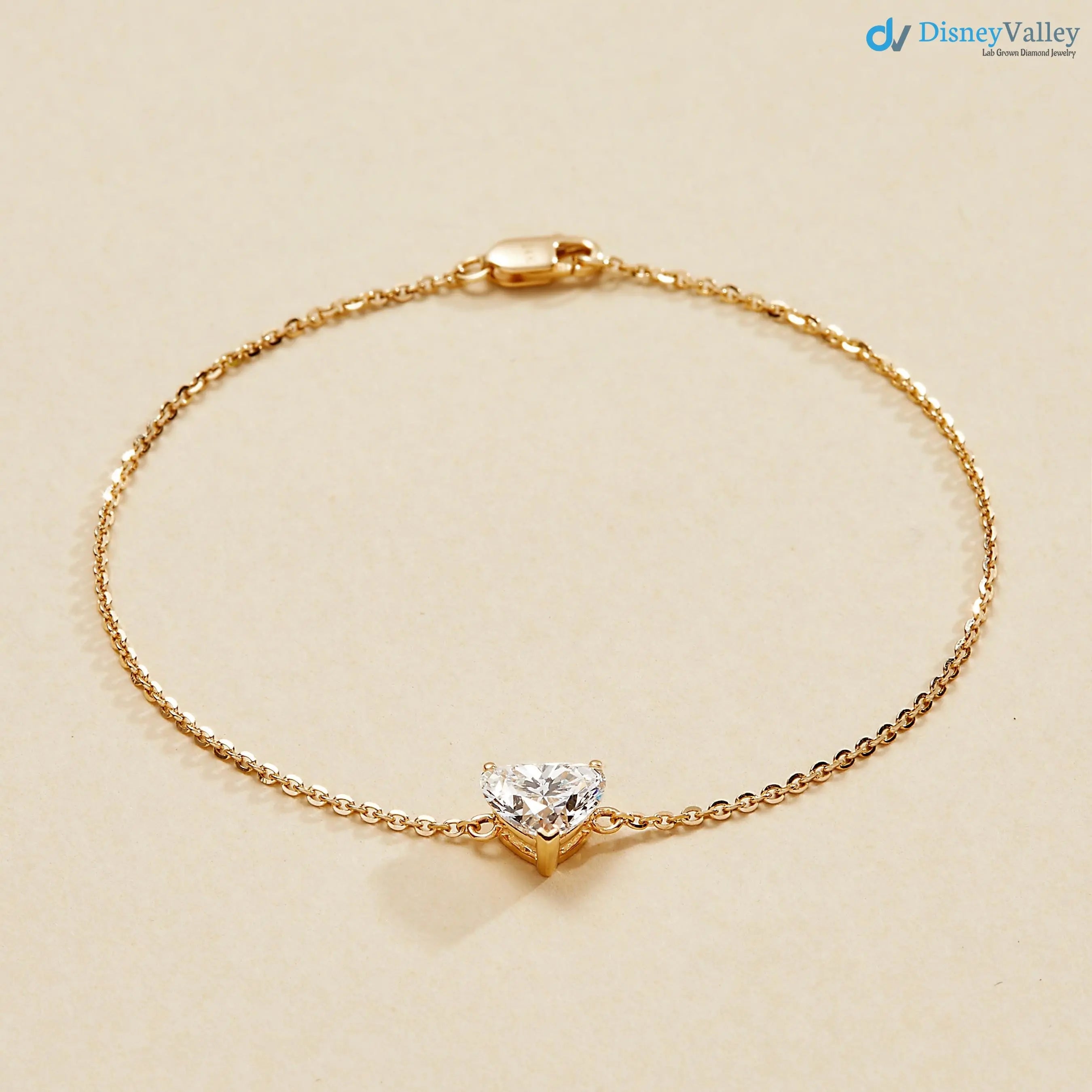 Heart Shaped Diamond Bracelet in Gold IGI Certified Minimalist Bracelet - DisneyValley