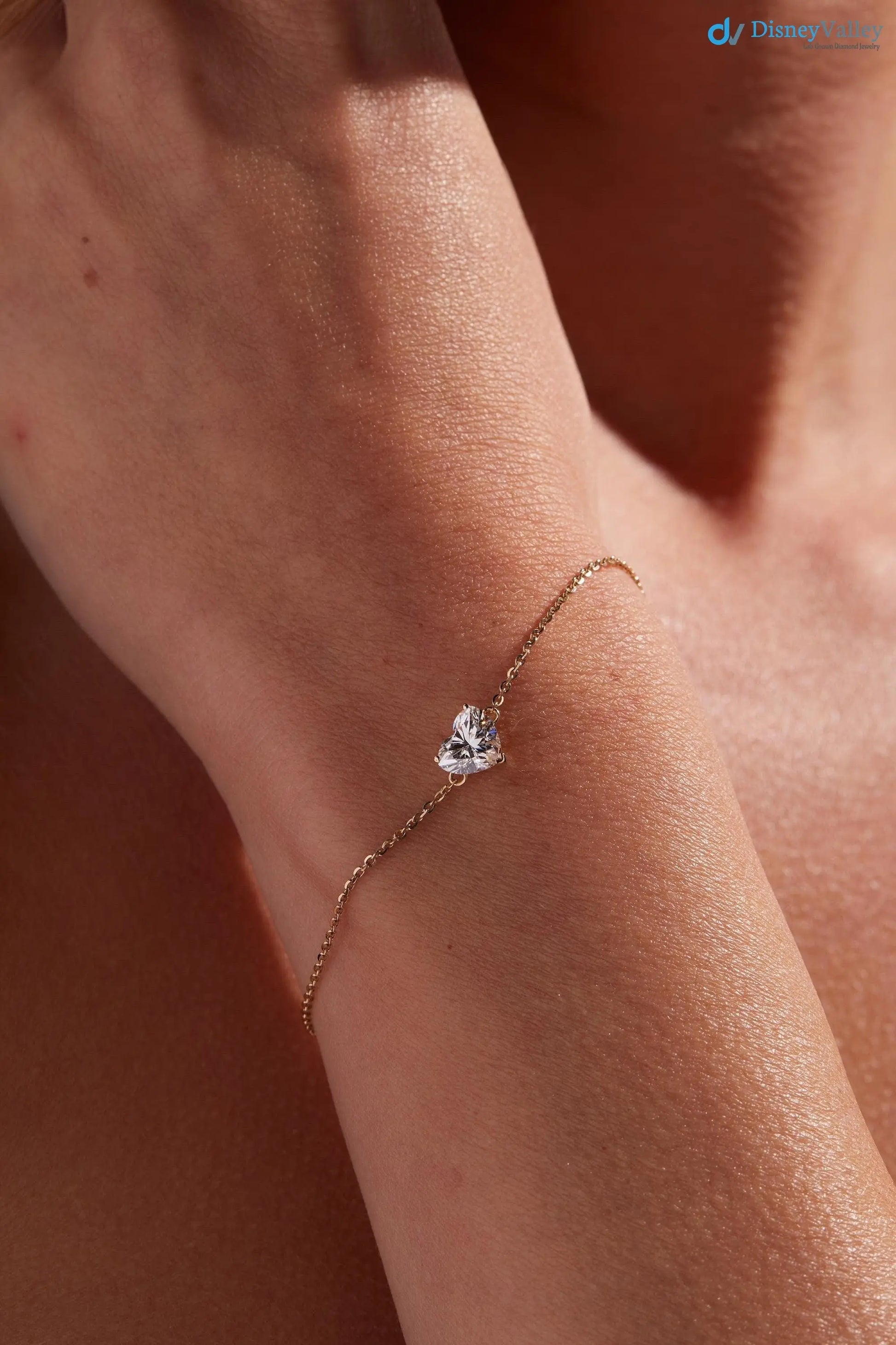 Heart Shaped Diamond Bracelet in Gold IGI Certified Minimalist Bracelet - DisneyValley