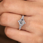 Hexagon and Tapered Baguette Cut Three Diamond Ring