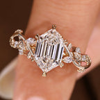 Nature Inspired Ring with Elongated Hexagon Step Cut Diamond