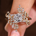 Hexagon Engagement Ring With Wedding Band In Nature Inspired Style