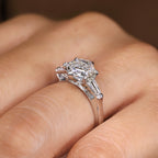 Hexagon and Tapered Baguette Cut Three Diamond Ring