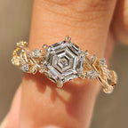 Nature Inspired Hexagon Cut Engagement Ring in Cluster Setting