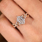 Nature Inspired Ring with Elongated Hexagon Step Cut Diamond